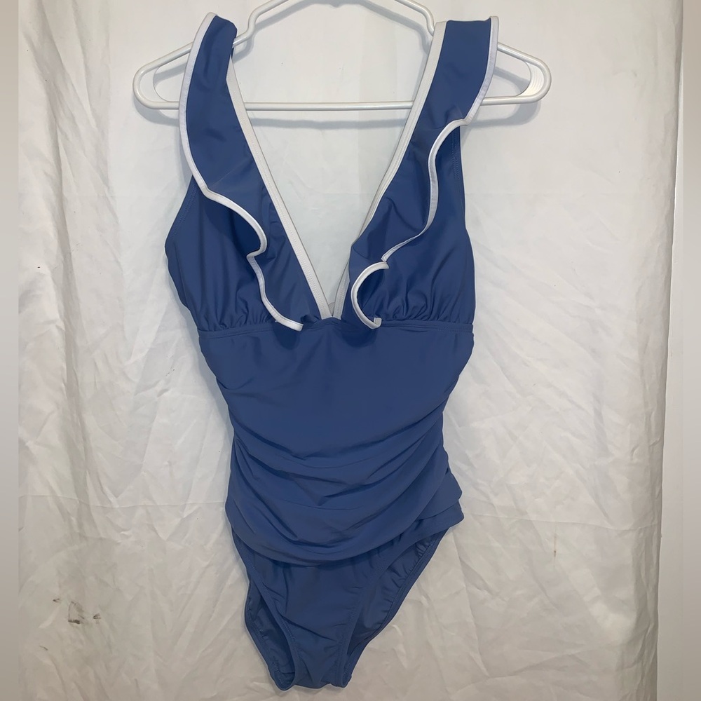 Ellen Tracy stone blue one piece swimsuit size 10 NWT